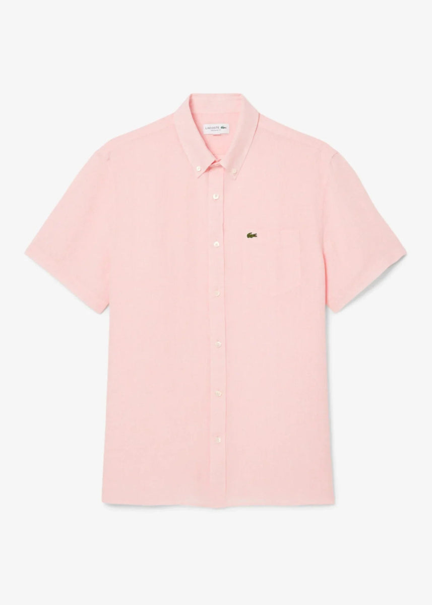 Chemise manches courtes Lacoste rose en lin - French Destock