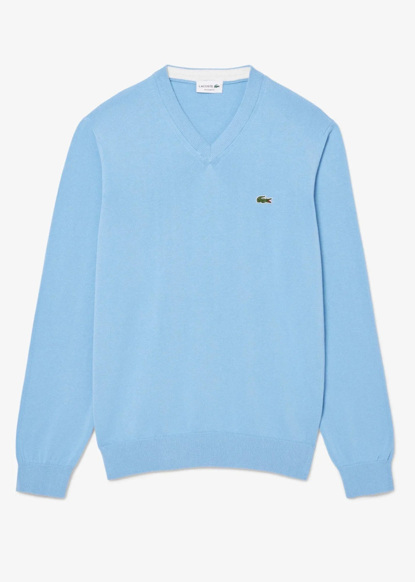 Pull col V Lacoste bleu - French Destock