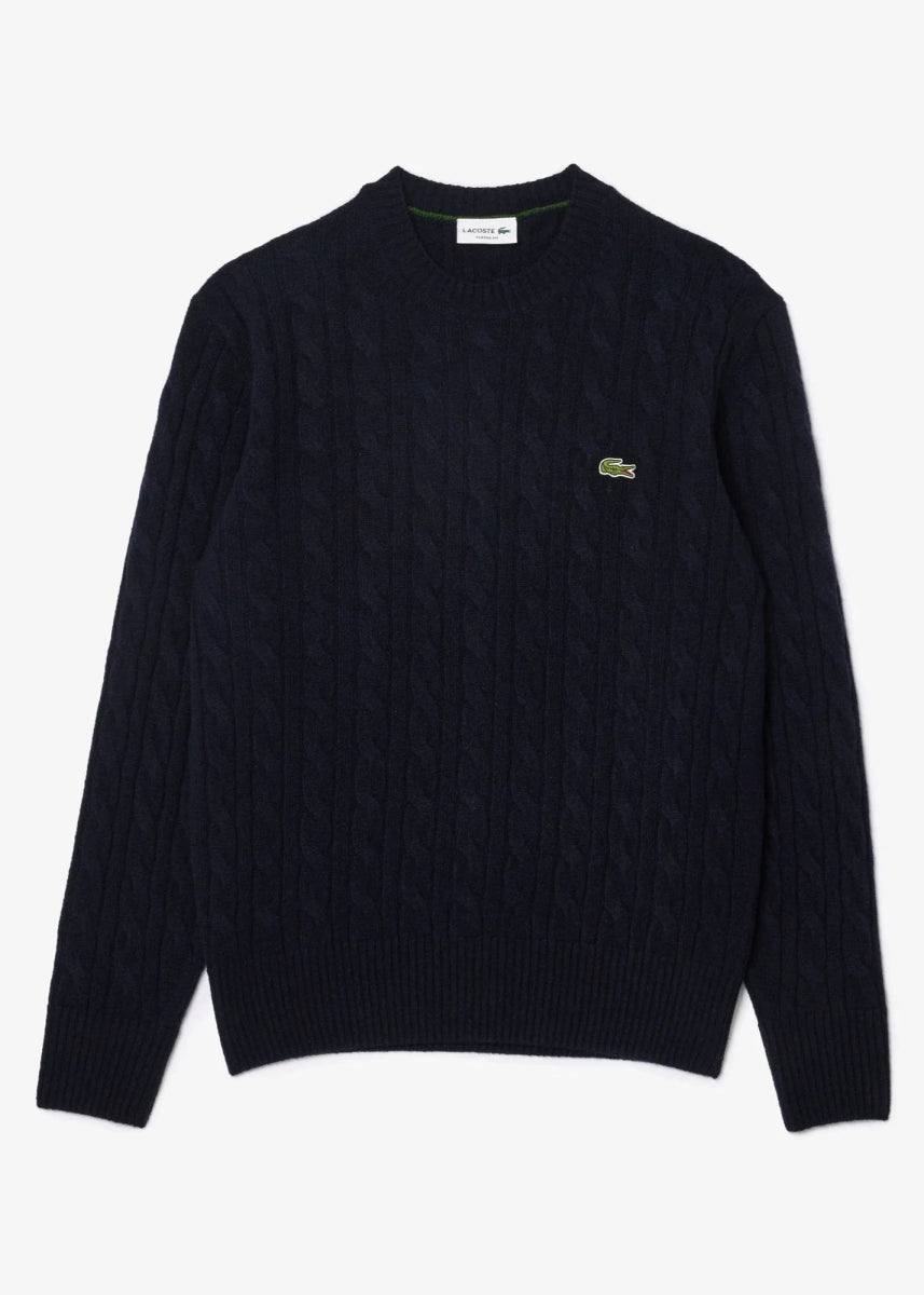 Pull torsadé Lacoste marine en laine - French Destock