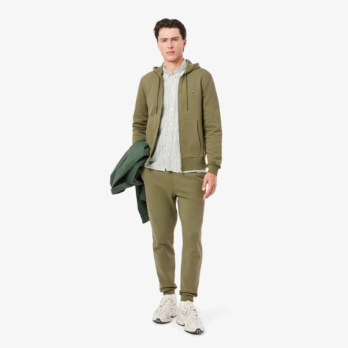 Sweat zippé à capuche Lacoste kaki - French Destock